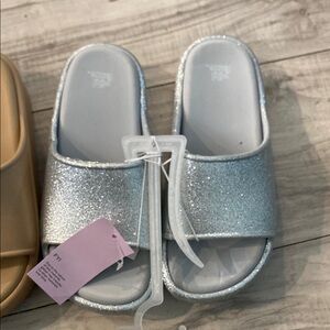 Kids Silver Glitter Slides